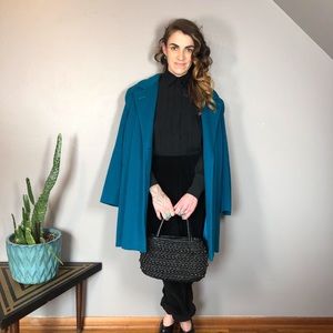 Turquoise wool blend pea coat with tailoring